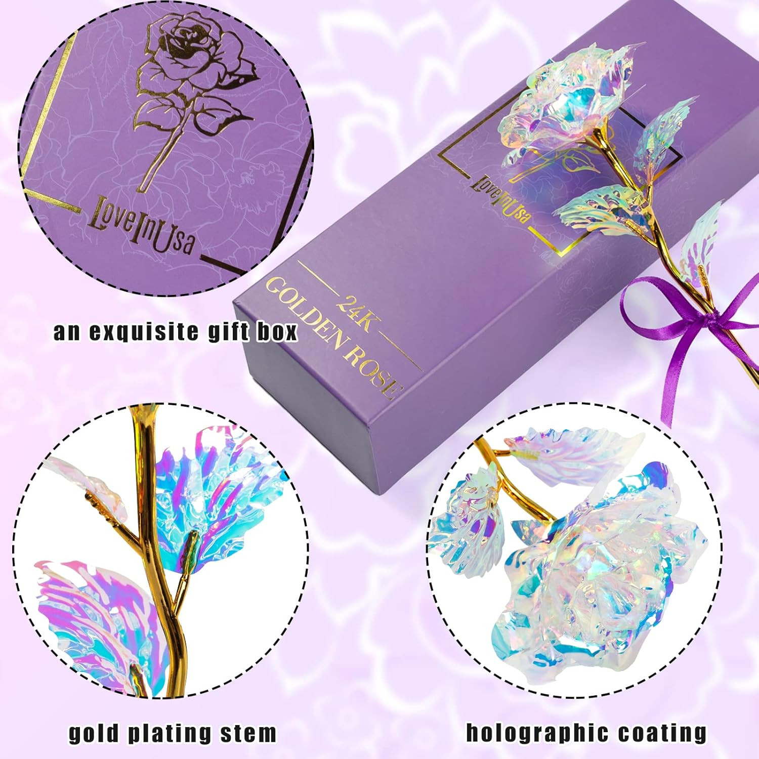 Artificial Galaxy Rose Flower Gifts for Her, Galaxy Eternity Rose Glass Forever