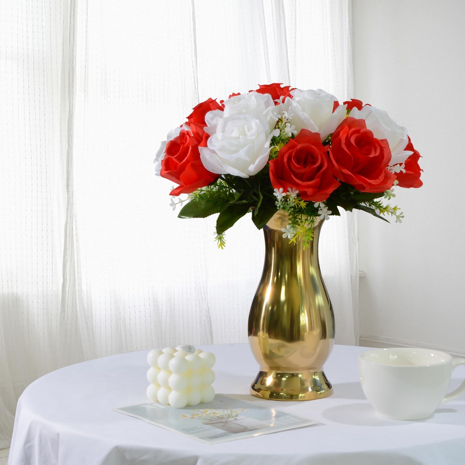 Metal Vase Centerpiece Decoration, Stainless Steel Tabletop Flower Gold Vases…