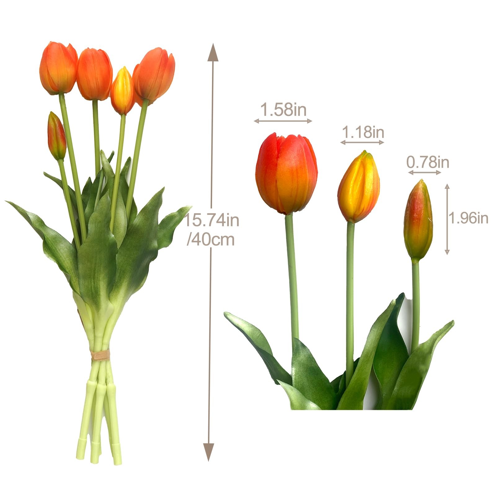 10 PCS Orange Artificial Tulips Real Touch Fake Flowers for Home Wedding