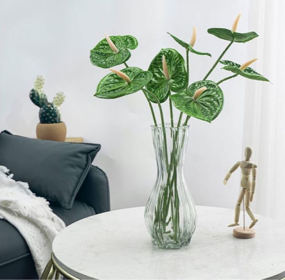 8 PCS 23-5/8 Inch Artificial Anthurium Flowers Green Real Touch Fake Floral