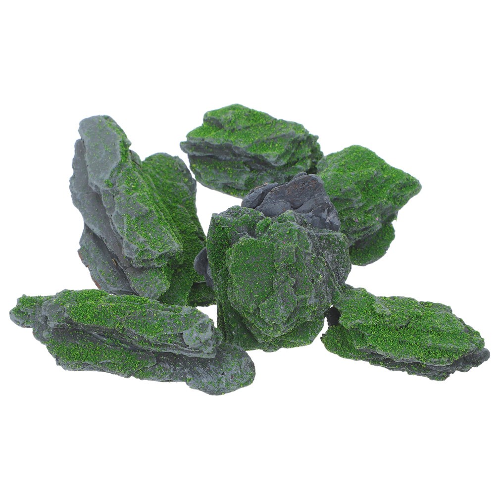 7Pcs Simulated Moss Covered Stones for Home Garden Decoration Grey