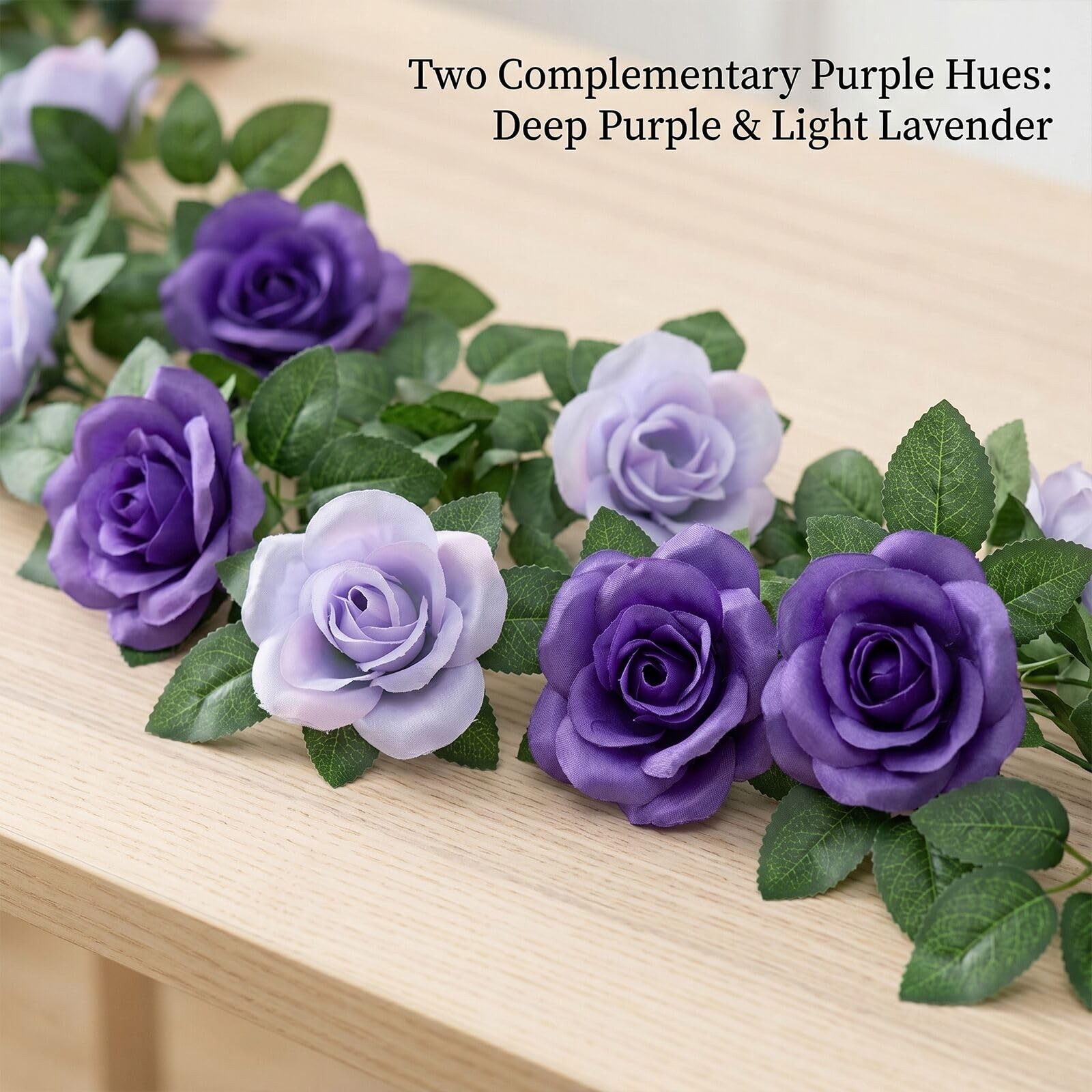 2 Pack 16FT Artificial Rose Garland – Dual Tone Light/Dark Purple Silk Flower…