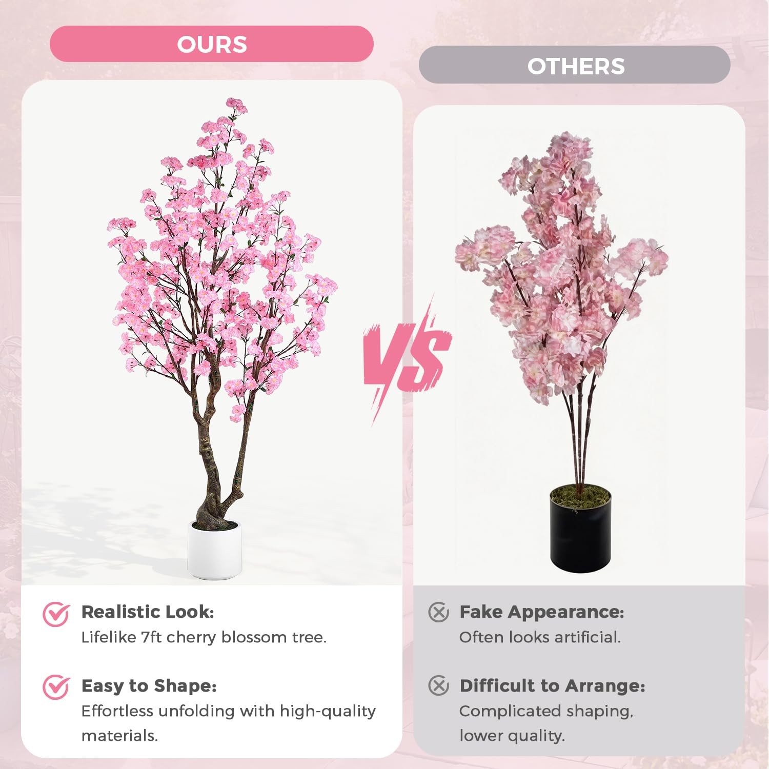 Artificial Cherry Blossom Tree, 7FT Tall Artificial Tree with White Pot, Pink…