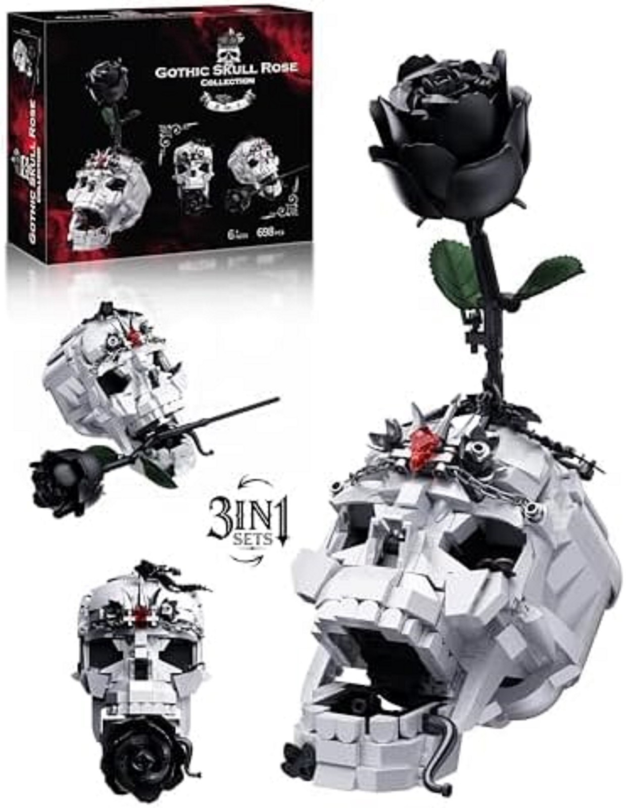 Skull Rose Bouquet Building Set Compatible with Lego Flowers for Adult