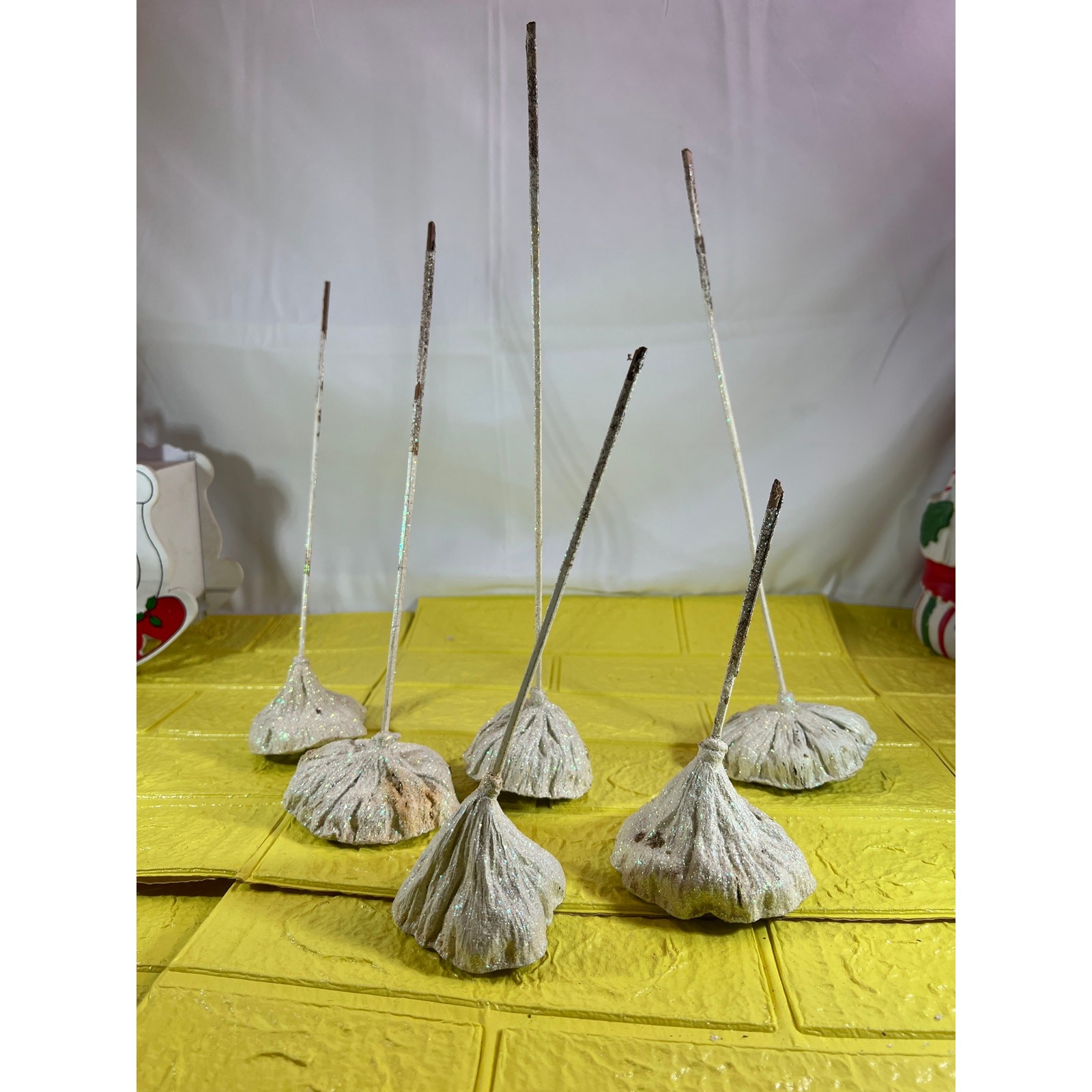 Vintage Lotus Seed Pod Floral Picks Christmas Holiday White Silver Set