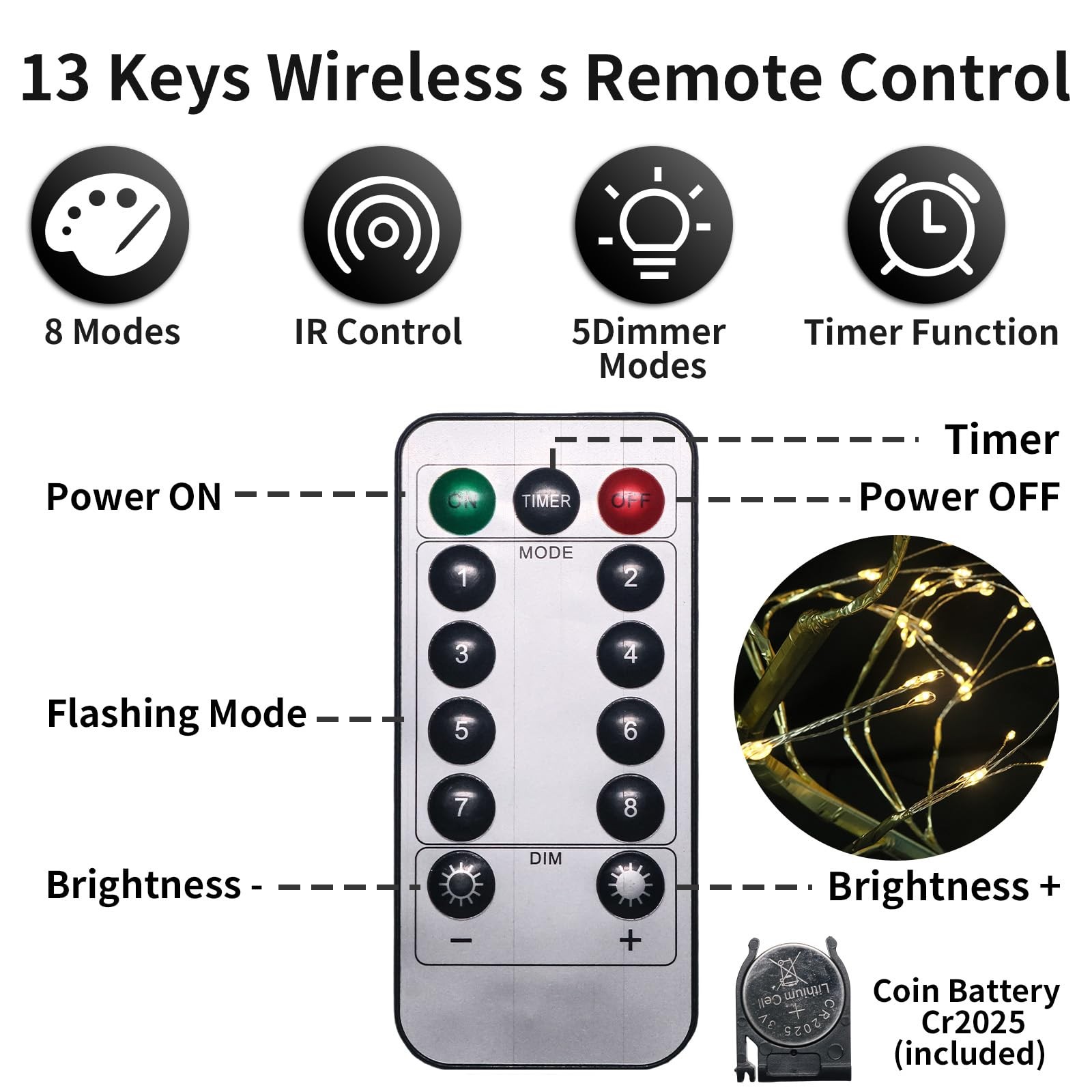 108 LED Tabletop Bonsai Tree Light Remote 8 Modes 20 Warm White Battery/USB