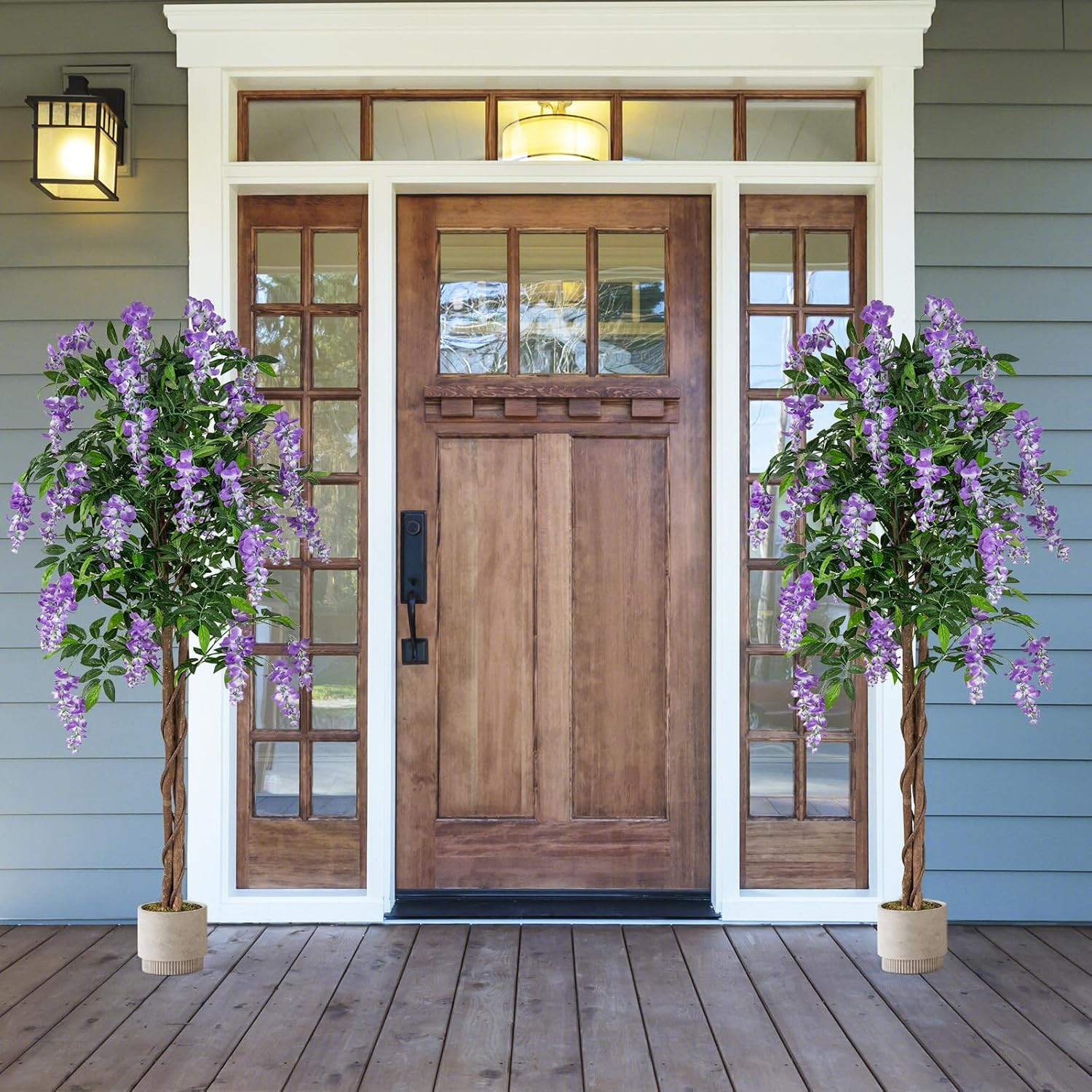 5.5FT Ficus Artificial Tree, 2 Pack Faux Wisteria Tree in Nursery Pot with Bloom