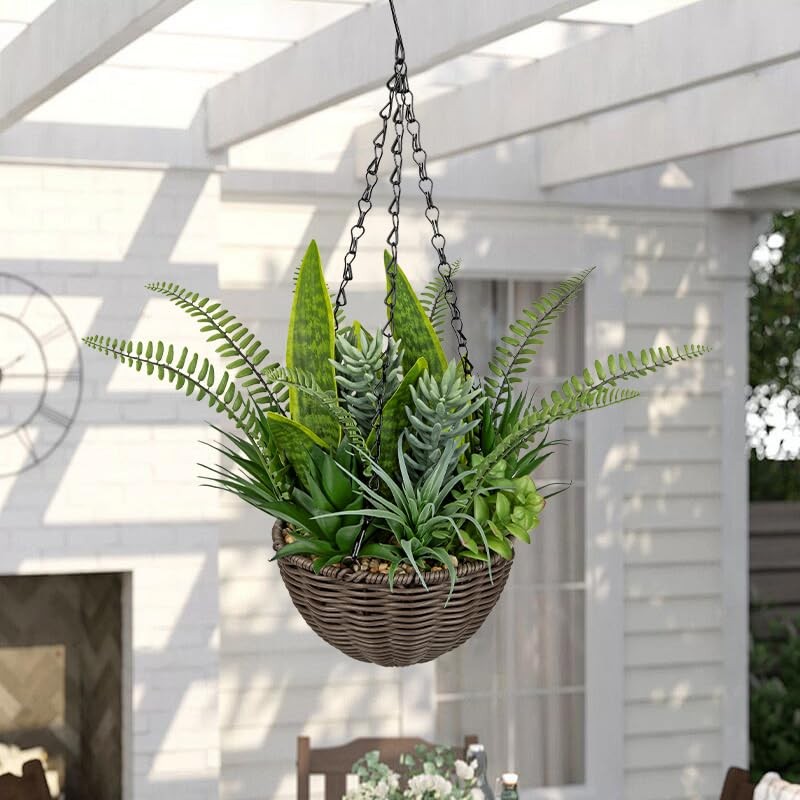 DILATATA Artificial Hanging Plants Basket, Faux Snake Plants Fern Succulent M…