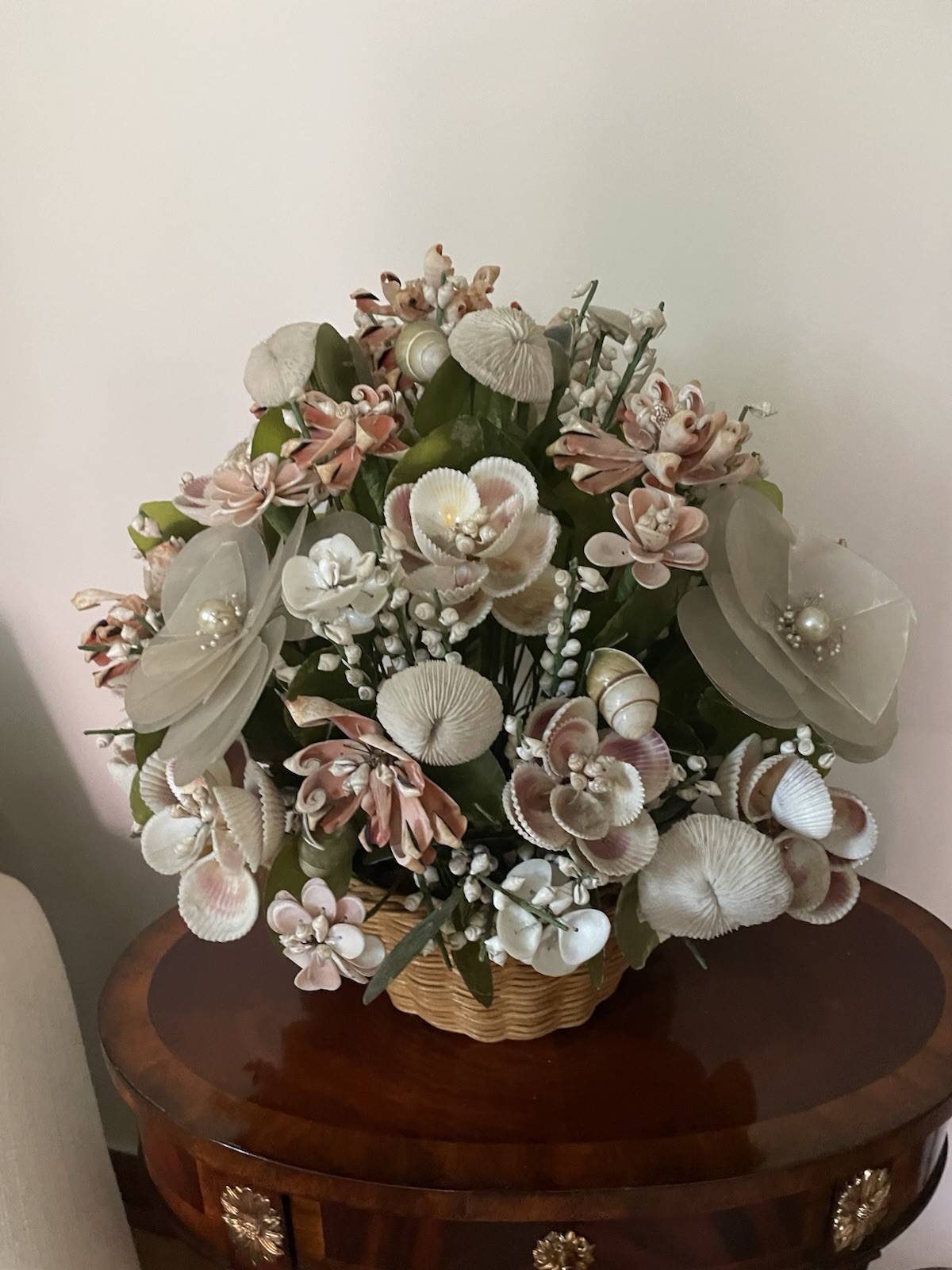 17″ Vintage Floral Centerpiece Seashells Flower Bouquet Arrangement capiz coral