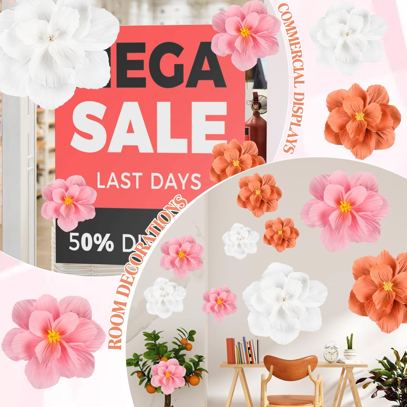 20 Pcs Giant Paper Flowers Decorations for Wall 24” 12” 8” Large Colorful …