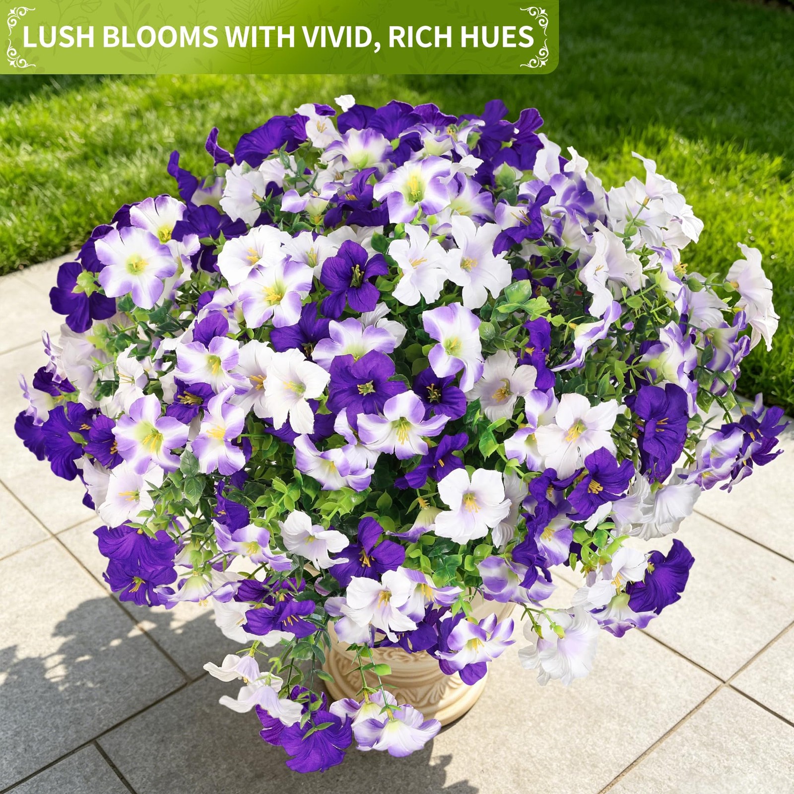 10 Bundles White Purple Flowers Artificial Petunias, 18″ Large Headed Faux Pe…