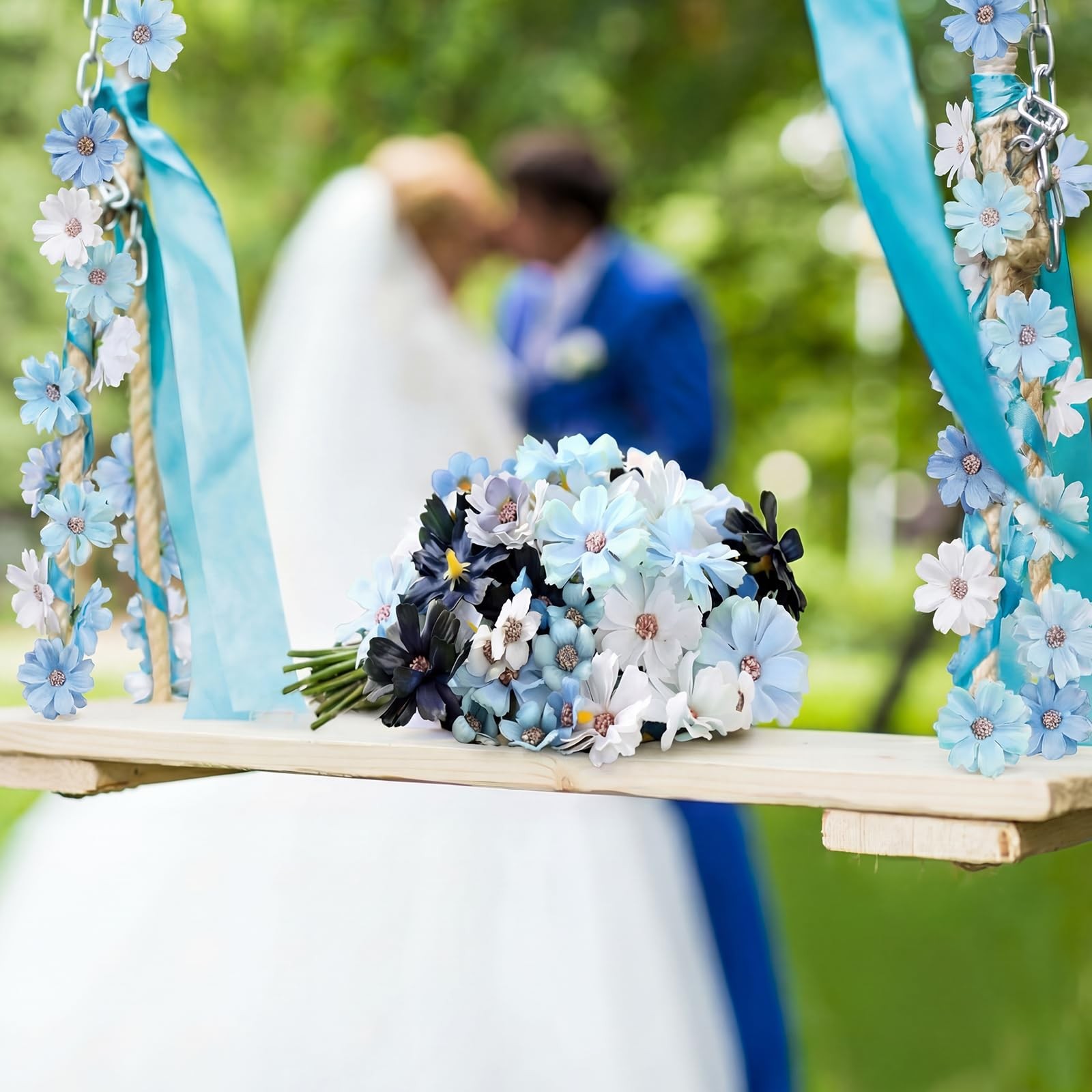 120 PCS Mini Artificial Silk Flower Heads Blue Crafts Wedding Bulk Decor DIY