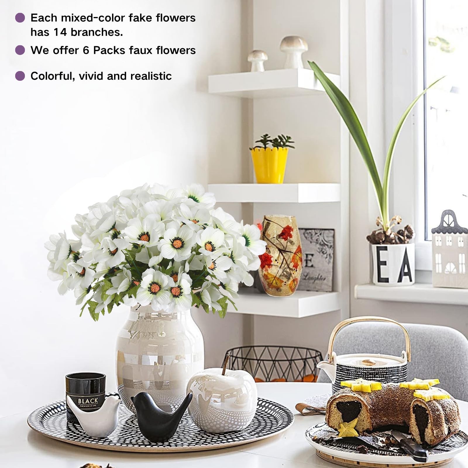 6 Bundles Fake Flowers for Outdoors Decoration Artificial Faux Poppy Flowers …