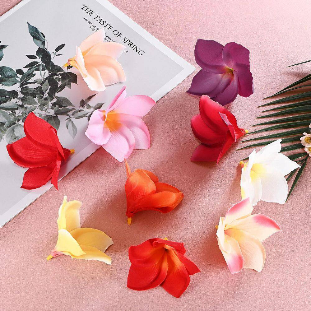 0.04 In. Artificial Champagne Red Indoor Outdoor Plumeria Silk Flower Heads for