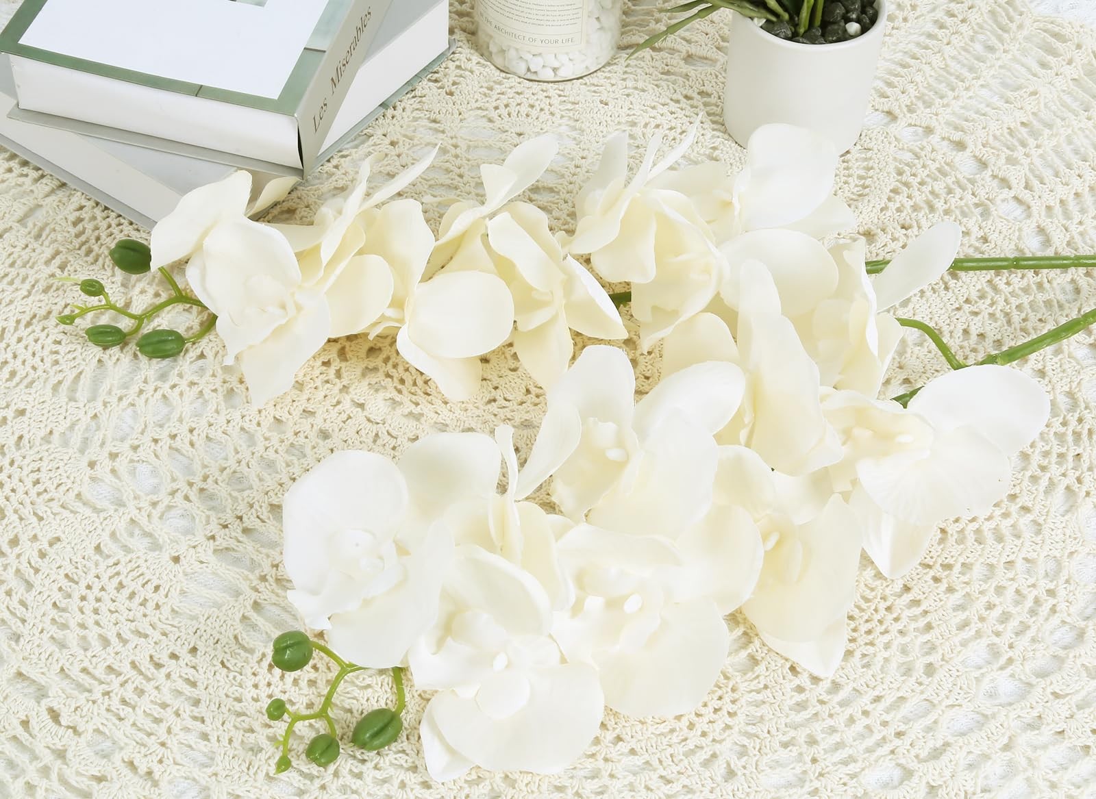 Orchids Artificial Flowers 6PCS Silk Orchids 35″ Fake Orchid Stems Artificial…