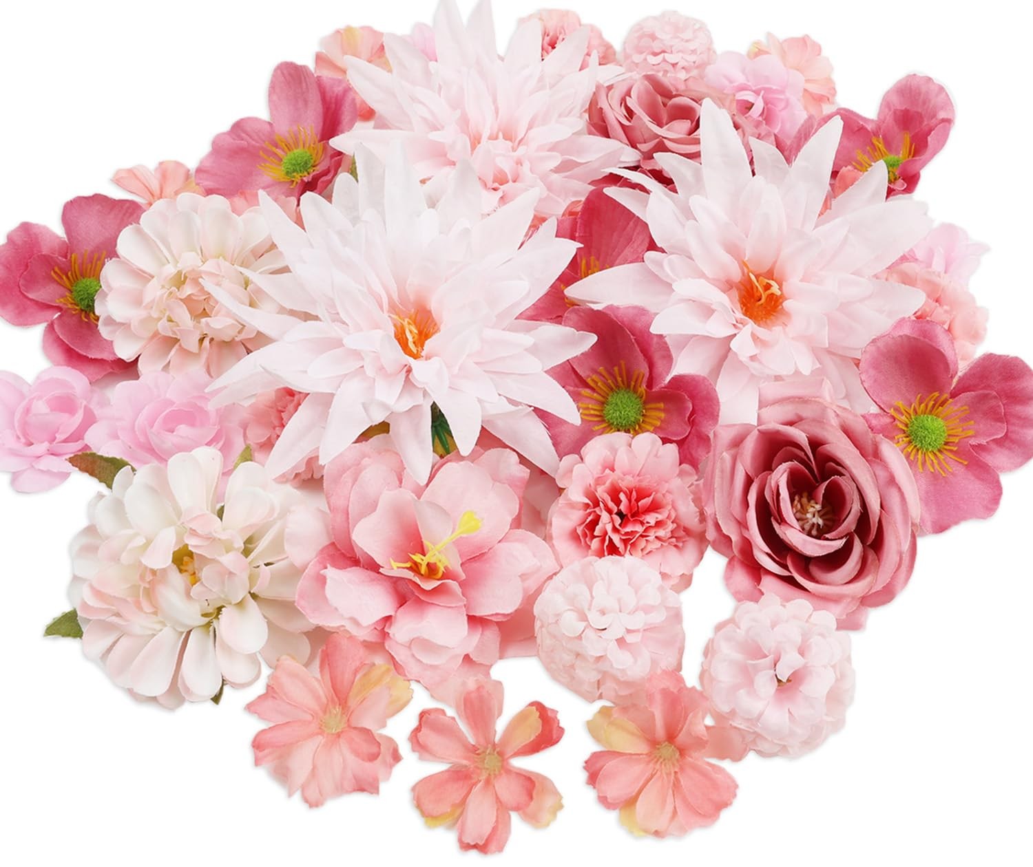 56 PCS Pink Fake Flower Heads Bulk Silk Flowers Crafts Mini Wreath Wedding Decor