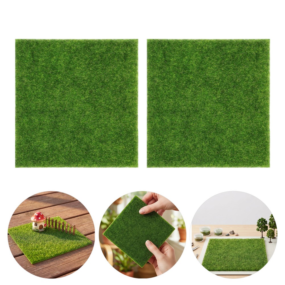 18Pcs Reusable PVC Synthetic Grass Squares for Craft DIY Mini Garden Scenes