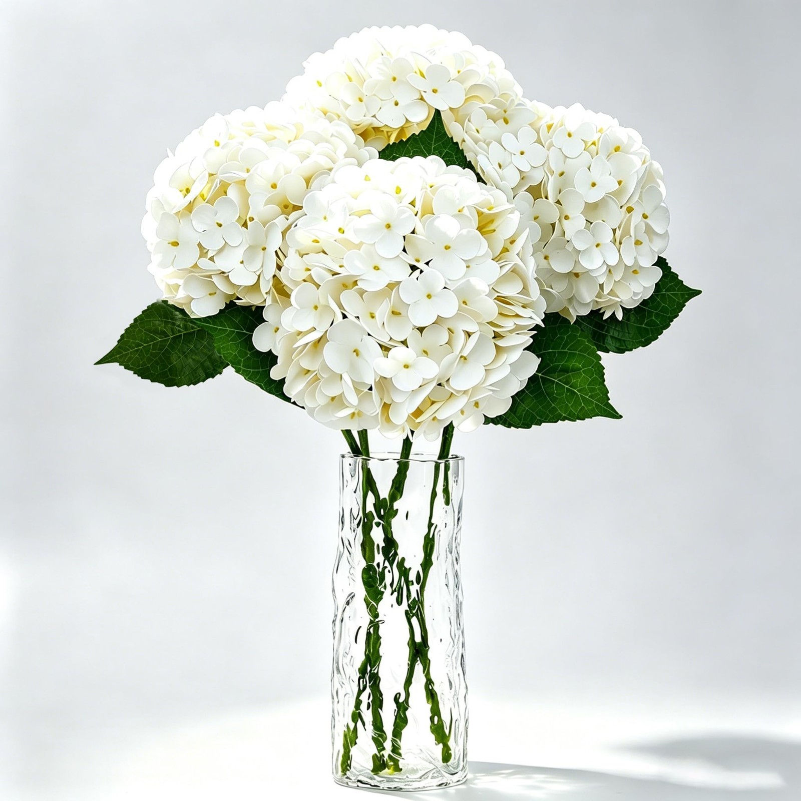 4 PCS Realistic White Hydrangea Faux Flowers 20.5″ – Large Artificial Blooms for