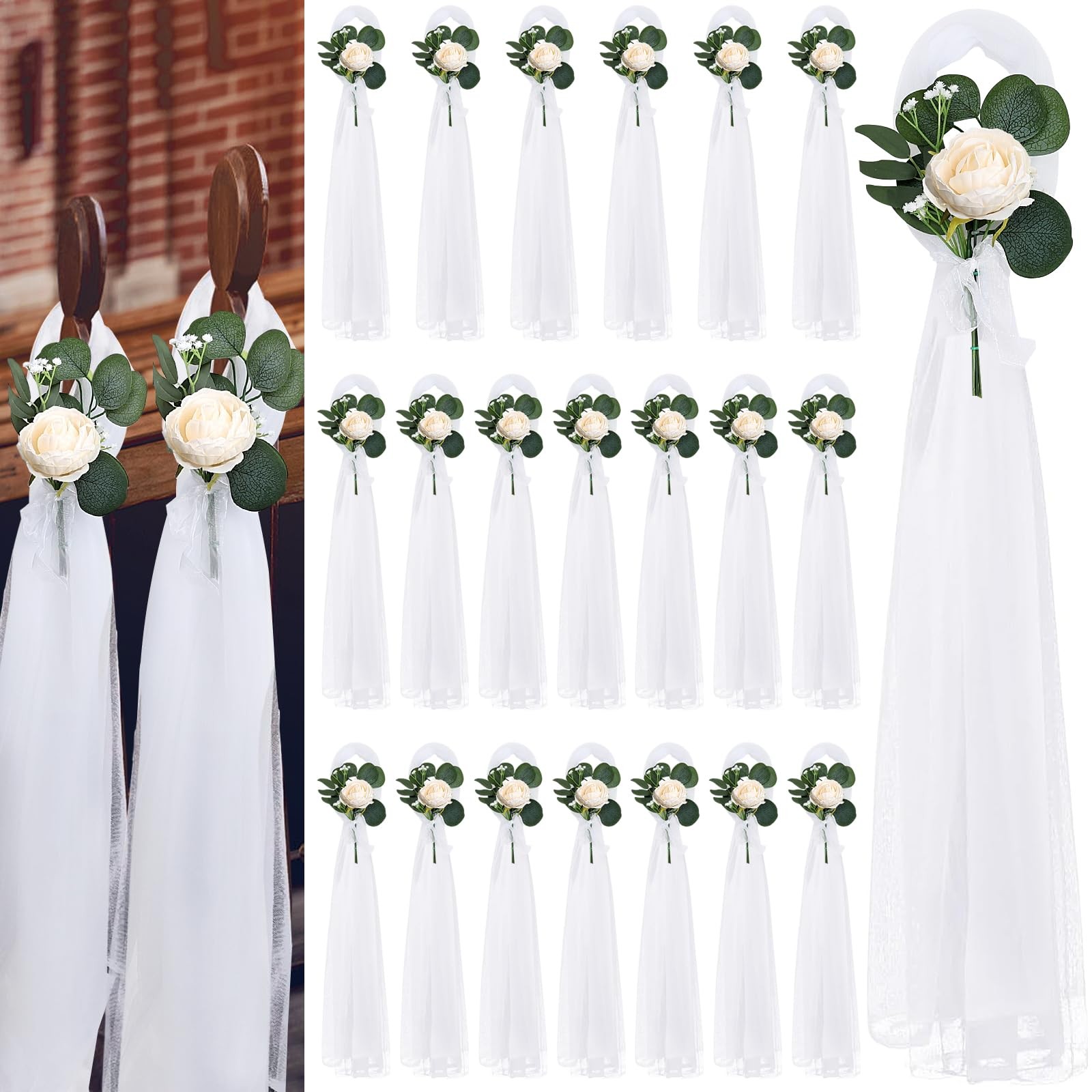 20 Sets Wedding Aisle Decorations, 39.4 Inches Artificial Silk Rose Flowers w…