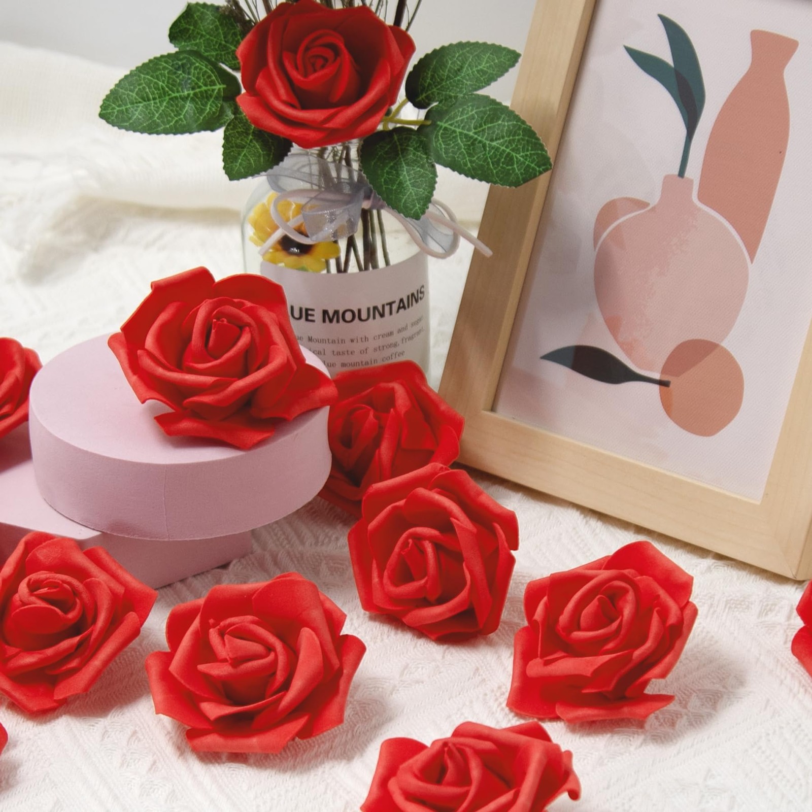 200 Pcs 3 Inch Red Rose Artificial Flower Heads for DIY Crafts Wedding Bouquets