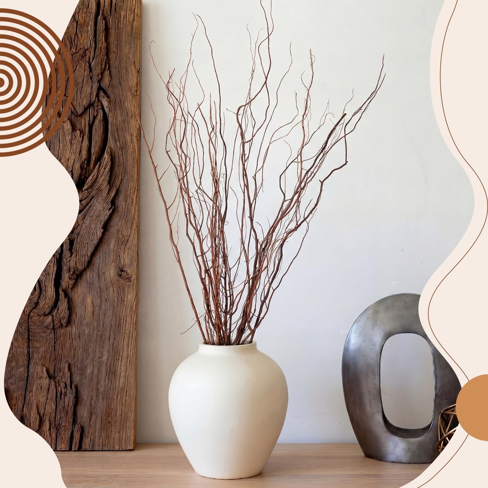 12 PCS 38 Inch Real Natural Dried Curly Willow Twig Branch Tall Floor Vase