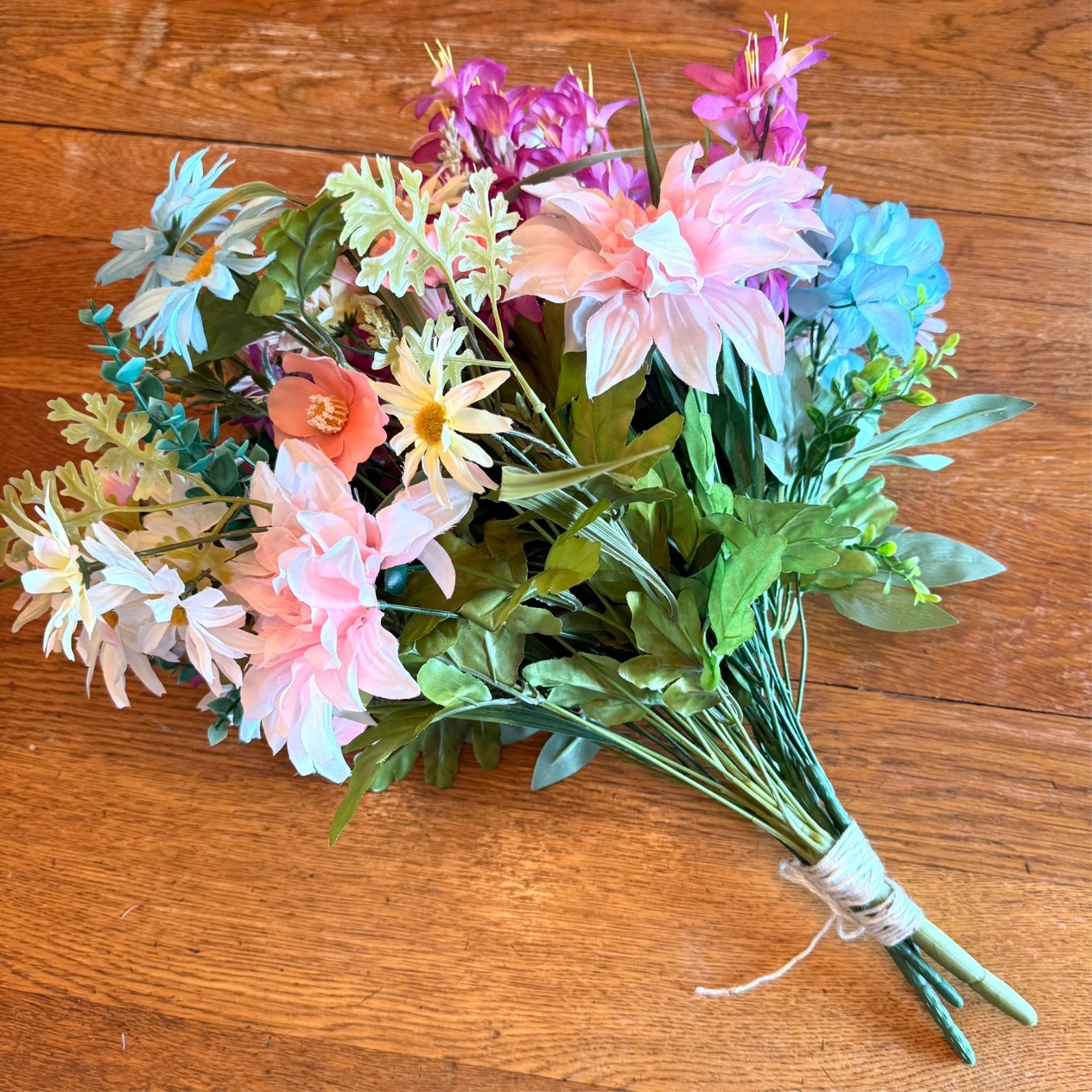 Large Silk Flower Arrangement from Upcycled Mixed Florals Hand Painted Details