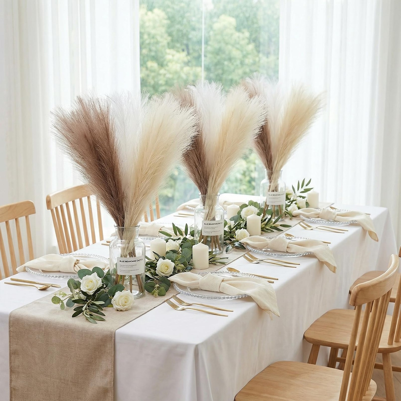Faux Pampas Grass 9 Bunches 45 Stems 17.3 Inch Pampas Grass Decor 3 Colors Mi…