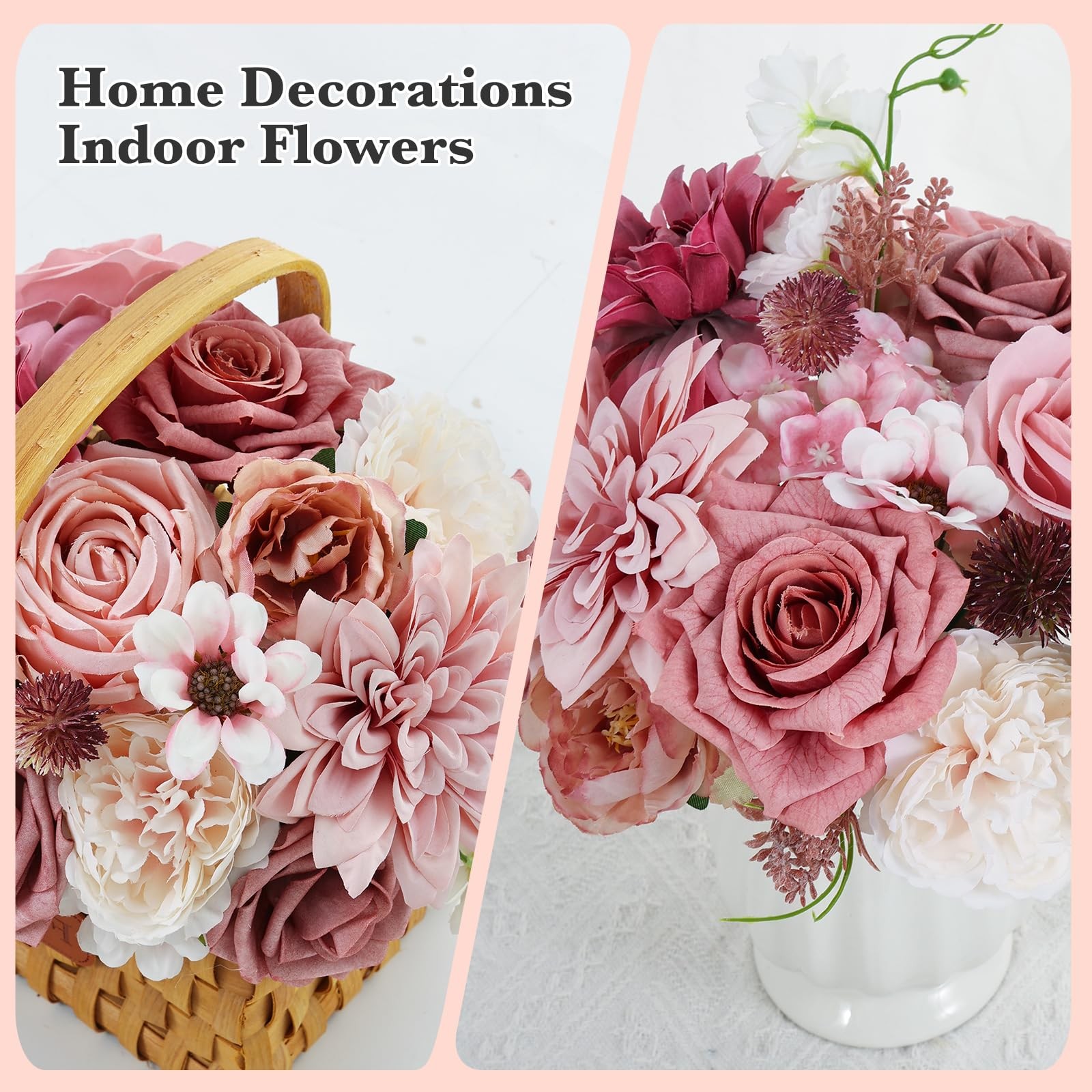 Artificial Flowers Dusty Pink Artificial Flower Combo Box Set Fake Roses Bouq…