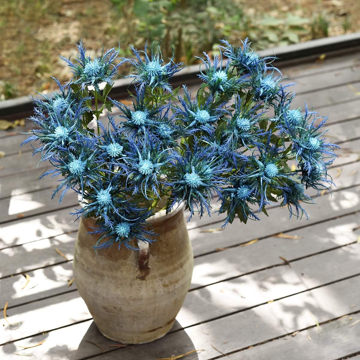 Rustic Blue Thistle Flowers – 8 Stems Real Touch Decor for Weddings & Bouquets