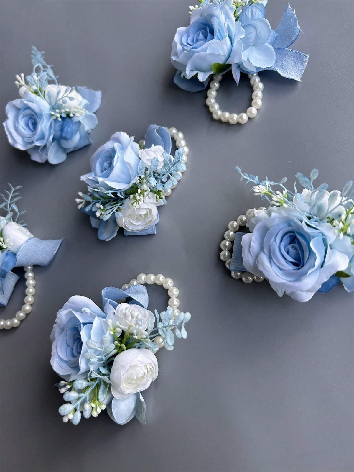 6 Pcs Artificial Rose Flower Wrist Corsage Wedding Boutonniere Party Decoration