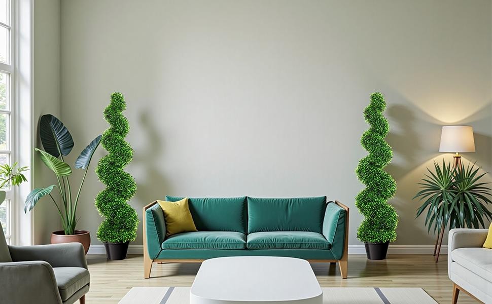 3FT 2 PCS Realistic Artificial Spiral Boxwood Topiary Trees w/Durable Pot