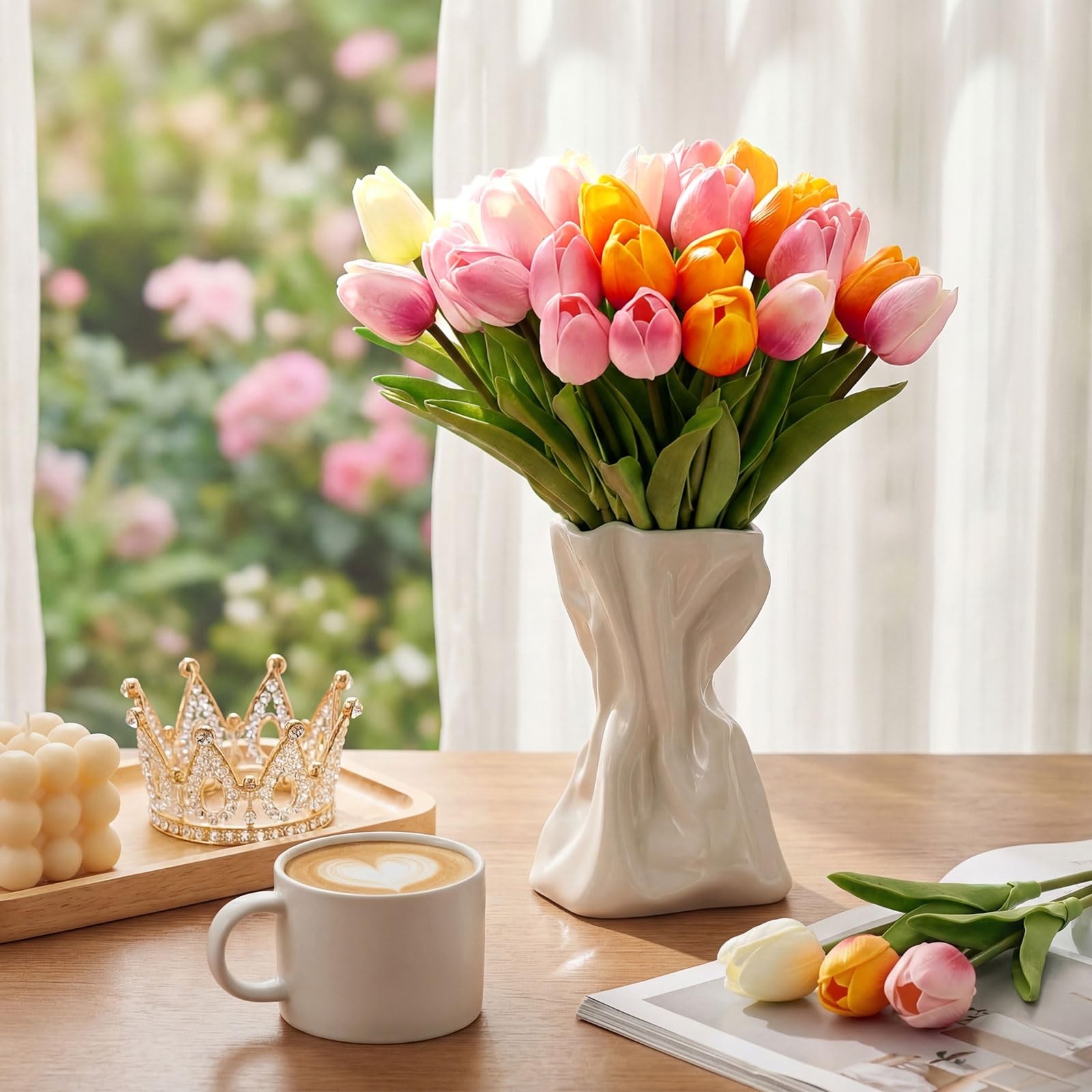 100pcs Artificial Tulip Flowers Fake PU Tulips Faux Latex Bouquet Flower Cent…