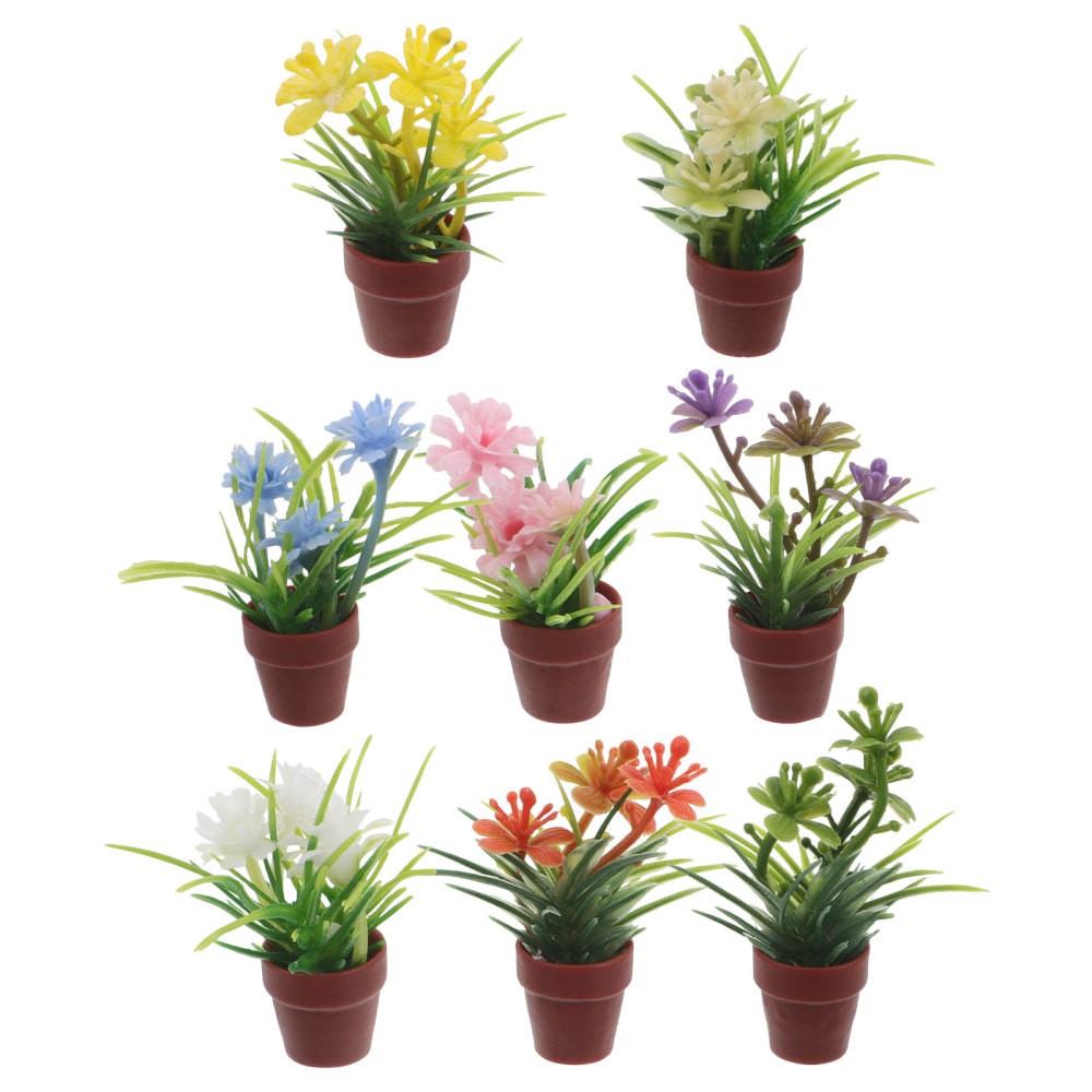 8Pcs Reusable Miniature Dollhouse Plants Artificial Potted Assorted Color Decor