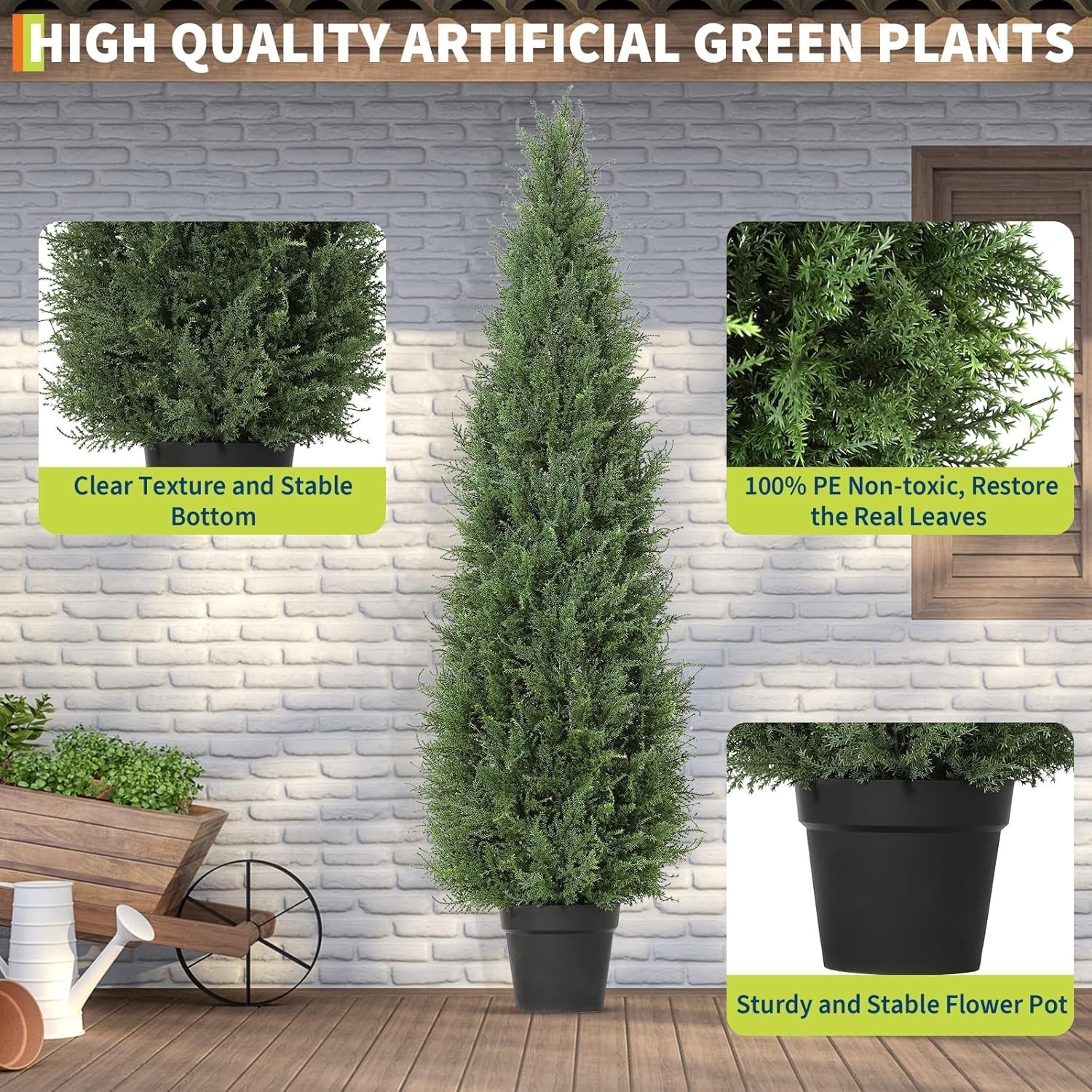 2Pcs 120cm Artificial Cedar Topiary Trees UV Faux Shrubs Realistic Potted Plant