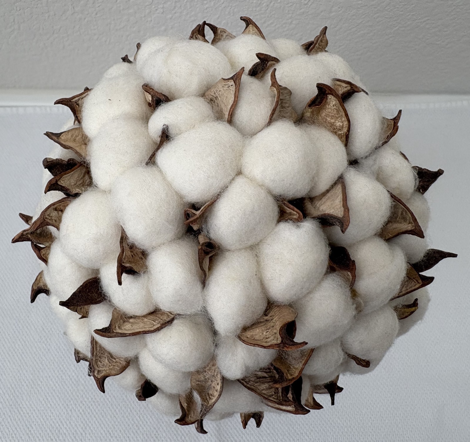 Cotton Stalk Bouquet Combined with Burlap Ribbon, Home Decor 13″x7″ (5″ at base)
