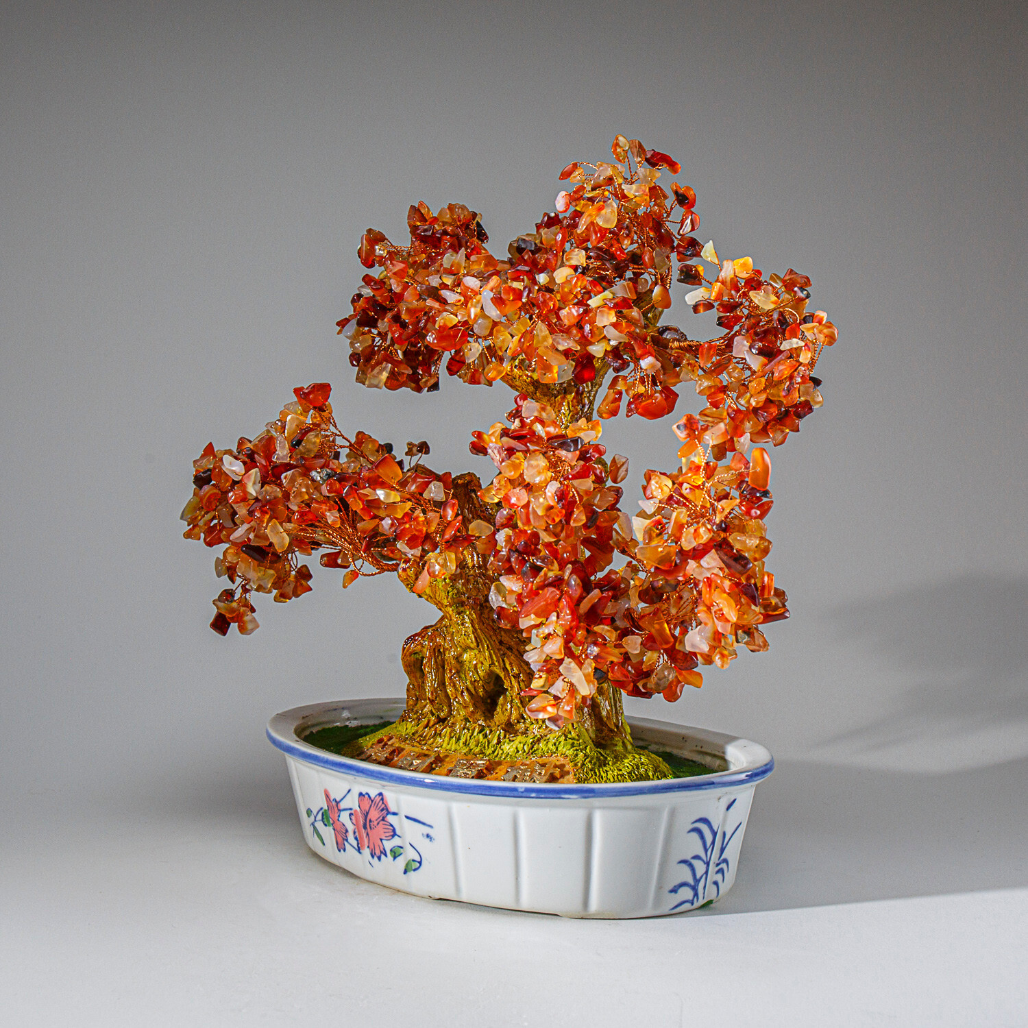 Genuine Carnelian Bonsai Tree in Oval Ceramic Pot (11” Tall)