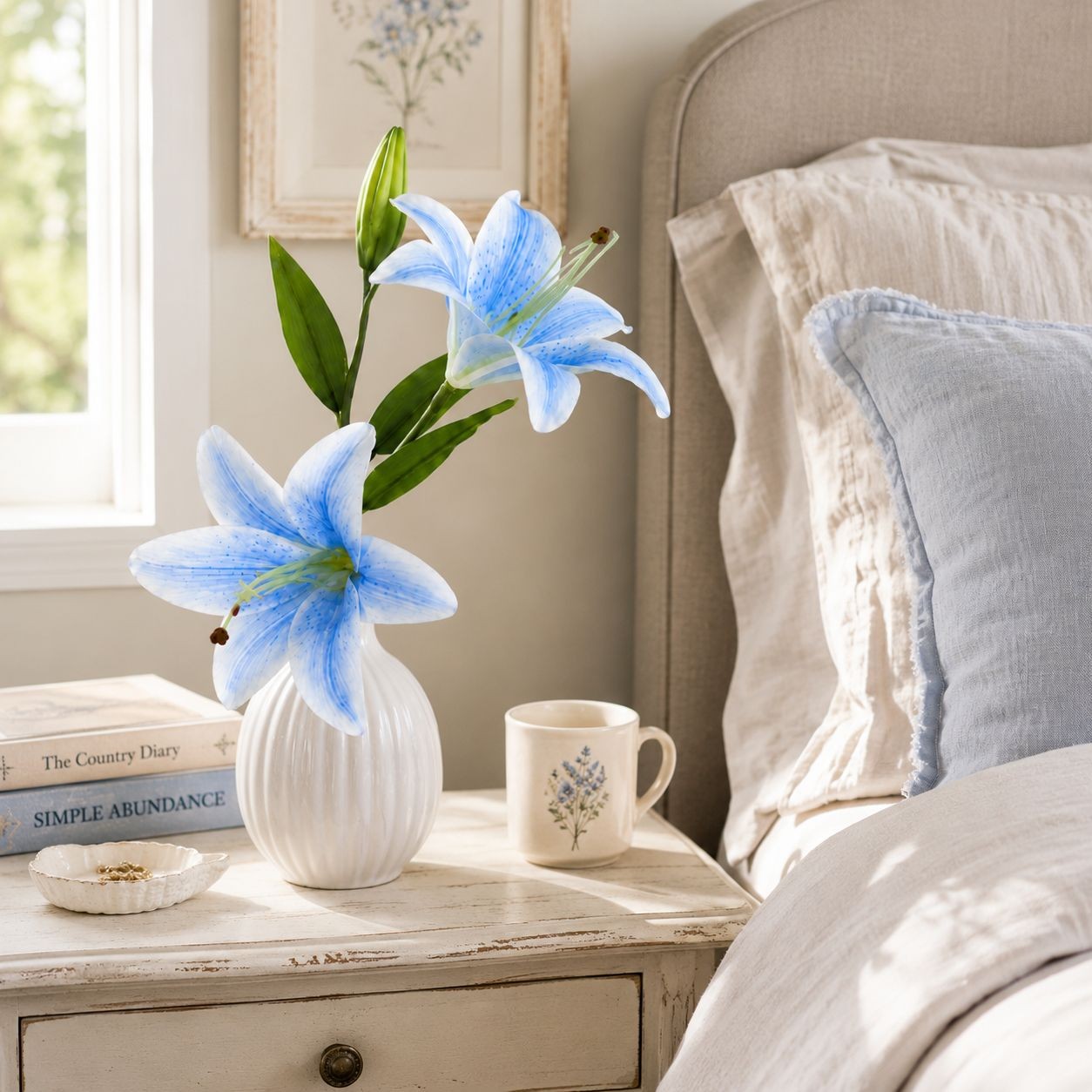 Blue Lily Stems, Real Touch Flowers, Artificial Lily Spray, Faux Blue Lilies, Co