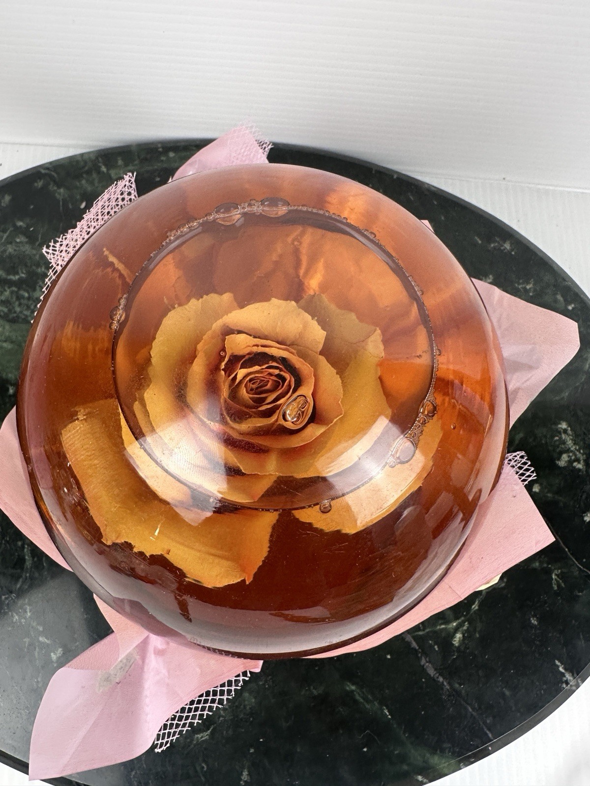 Preserved Rose Glass Dome Water Globe Floral Ornament Decor Flower Display