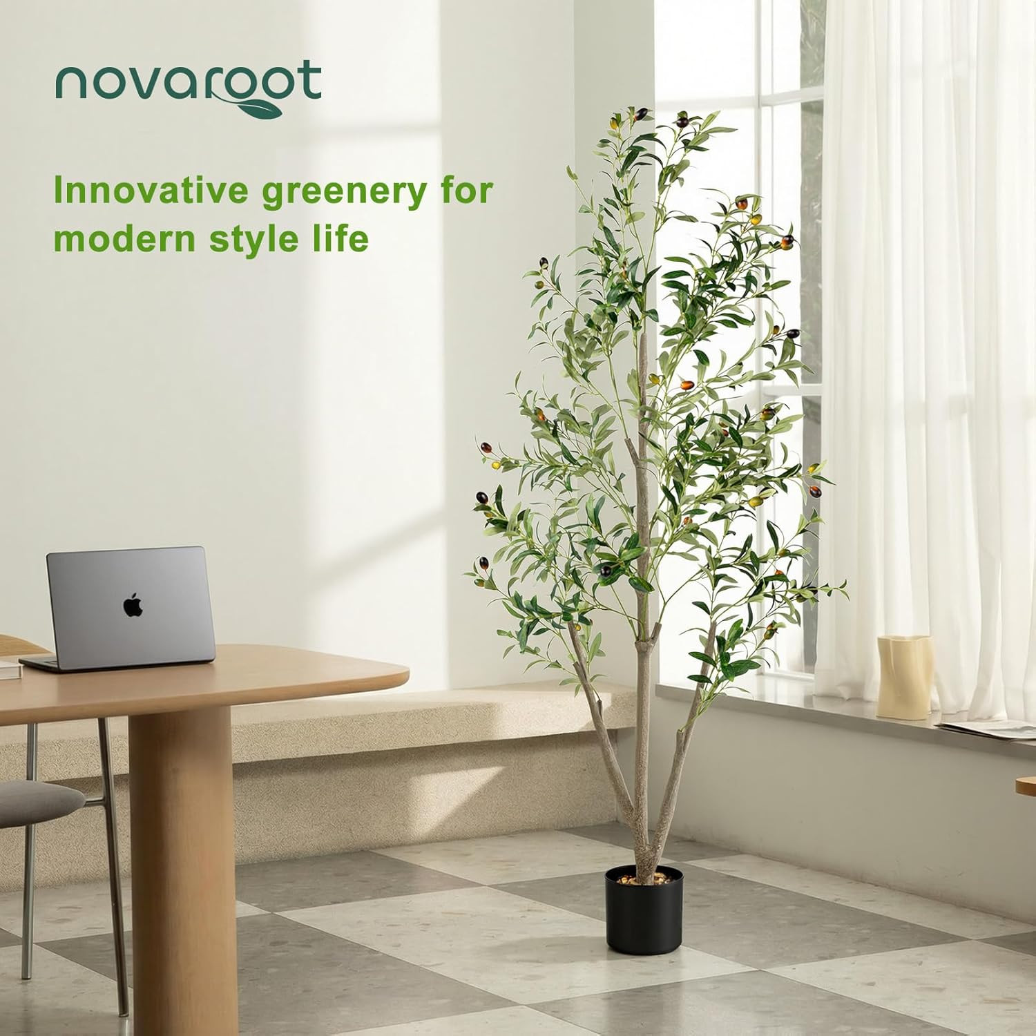 Olive Trees Artificial Indoor, 5FT Tall Faux Olive Tree with Moss and Planter, A