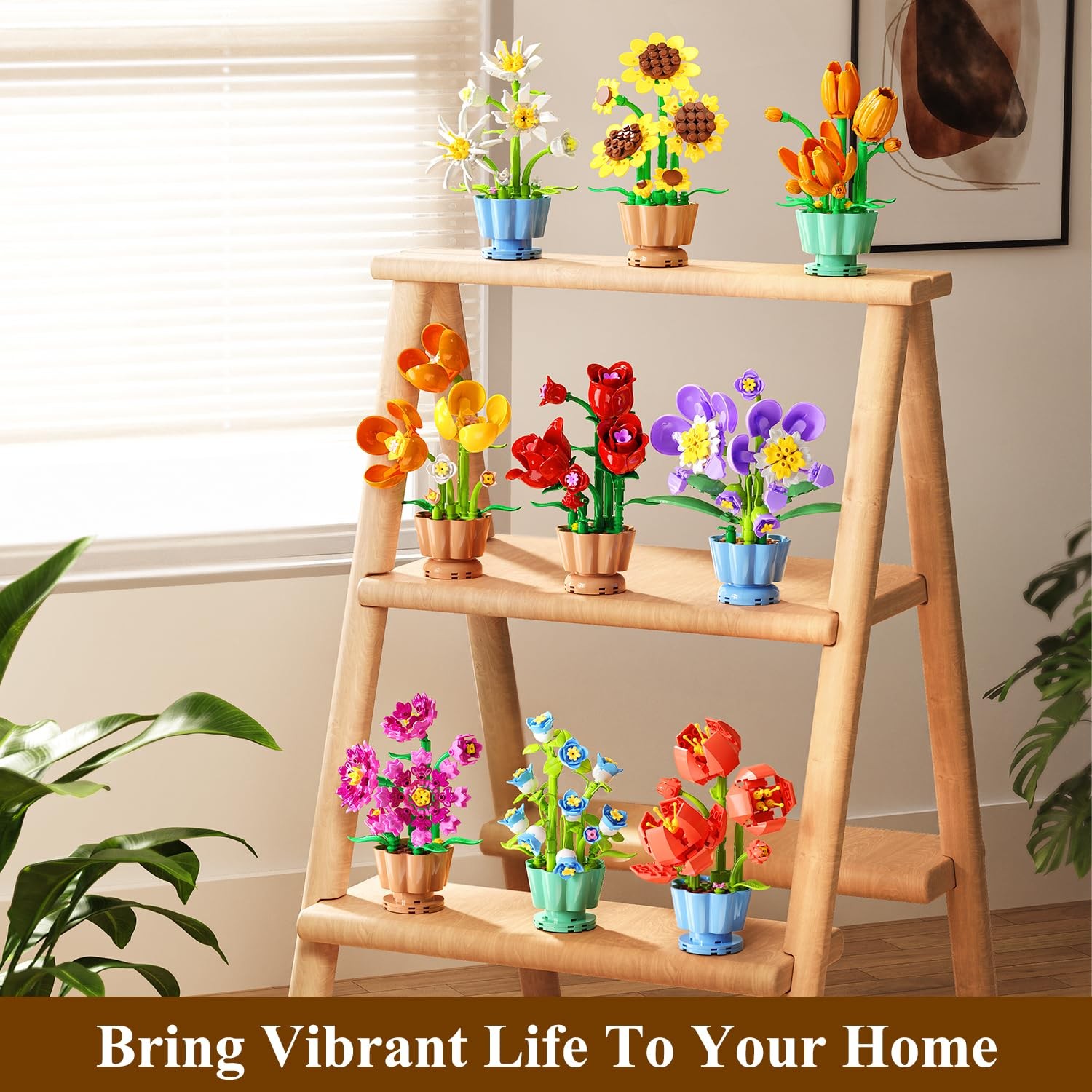 9 Pack Flowers Botanicals Collection 3.6MM Mini Building Set-1362PCS Flower Plan