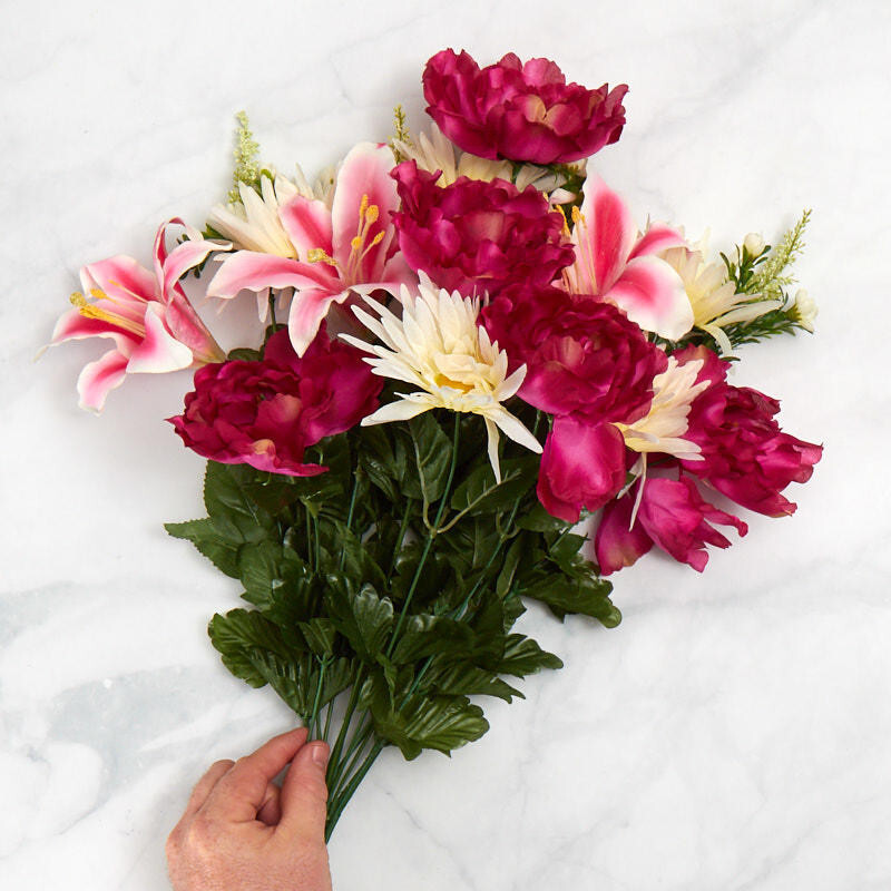22″ Pink Artificial Peony, Lily, and Gerbera Daisy Bush