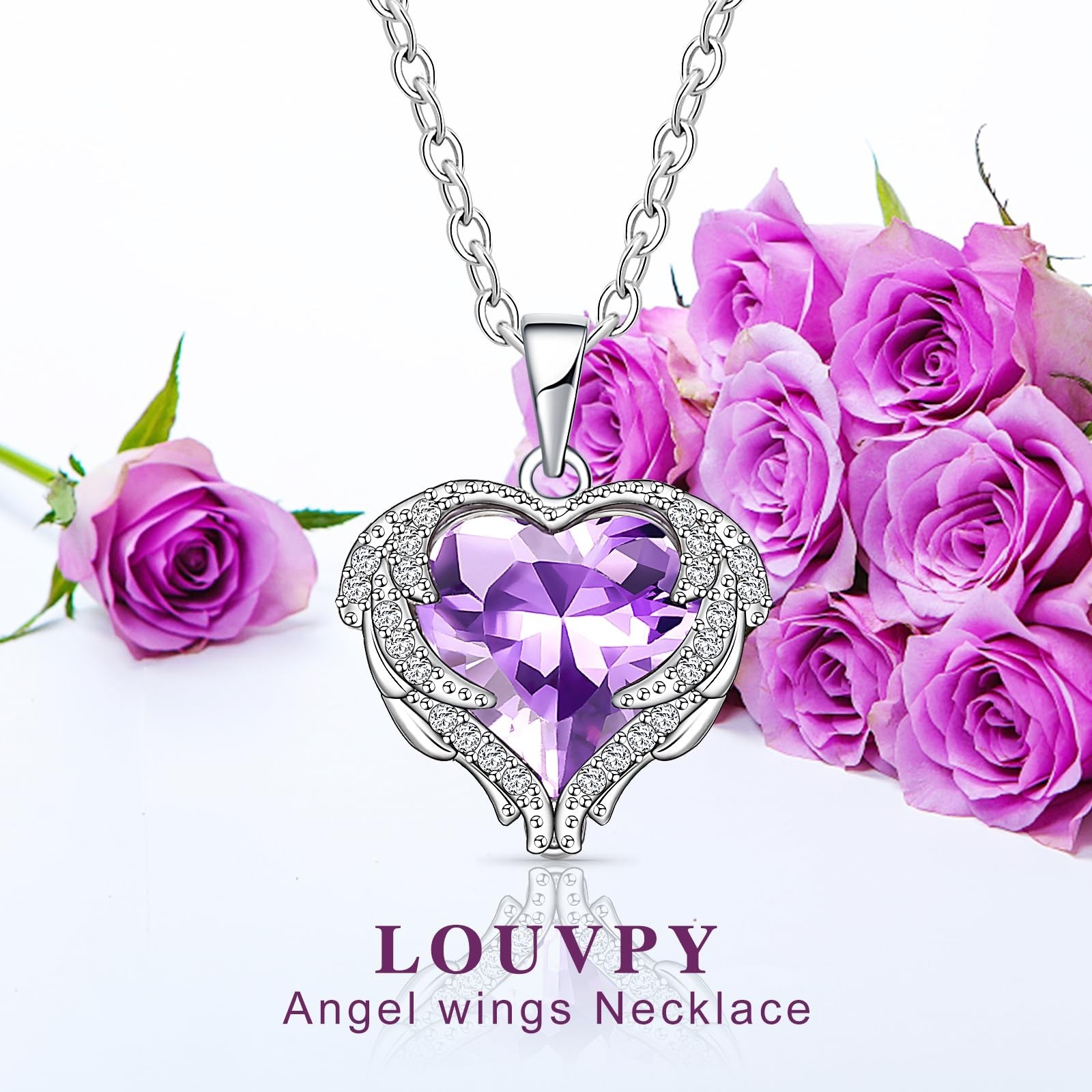 Gift for Girlfriend- Valentine Purple Eternal Rose Box with Necklace, Anniver…