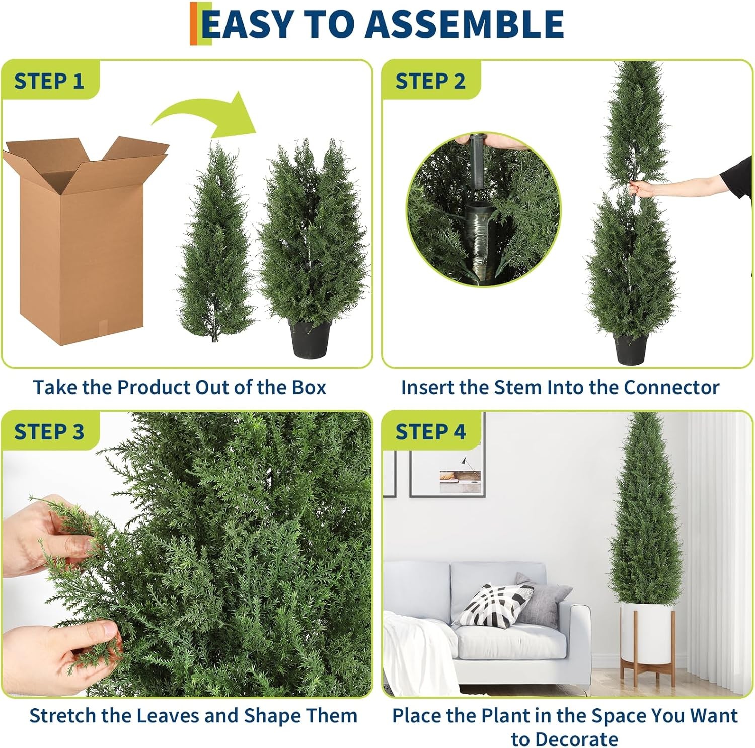 GARVEE 2-Pack Artificial Cedar Spiral Topiary Trees, UV Resistant Fake Plants
