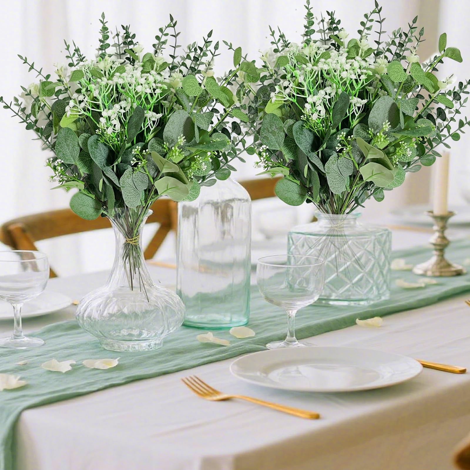 120 Pcs 4 Kinds Mixed Artificial Silver Dollar Eucalyptus Leaves Picks, Faux …