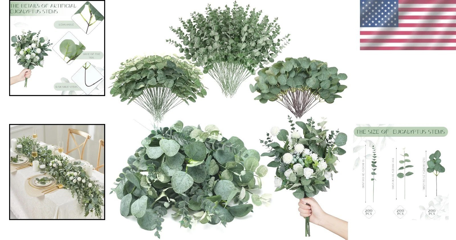 Elegant 600pc Faux Eucalyptus Spray Greenery Bulk for Table Centerpieces & Vases
