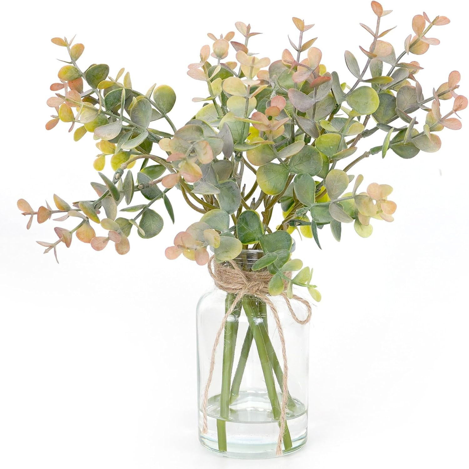 Artificial Eucalyptus Stems in Glass Vase with Faux Water,3Pcs Fake Plant with D