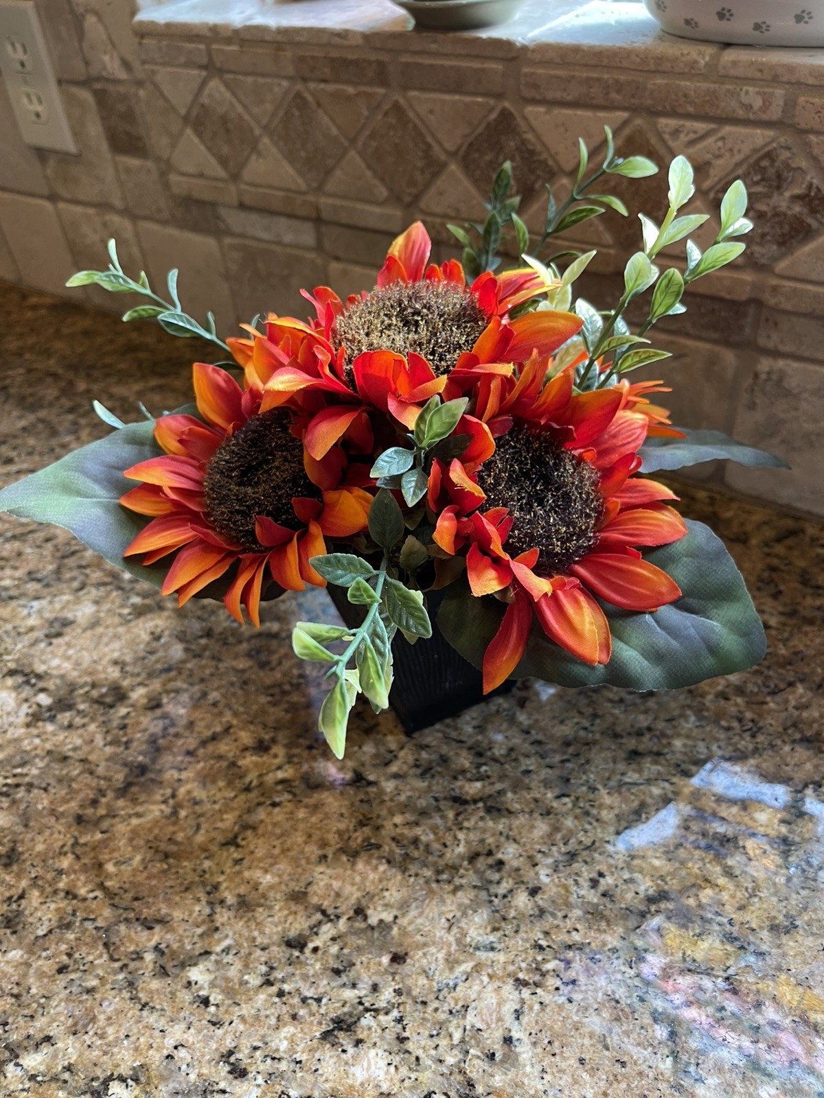 Sunflower Artificial Floral Arrangement In Ceramic Pot. Approx 9 “ tall.