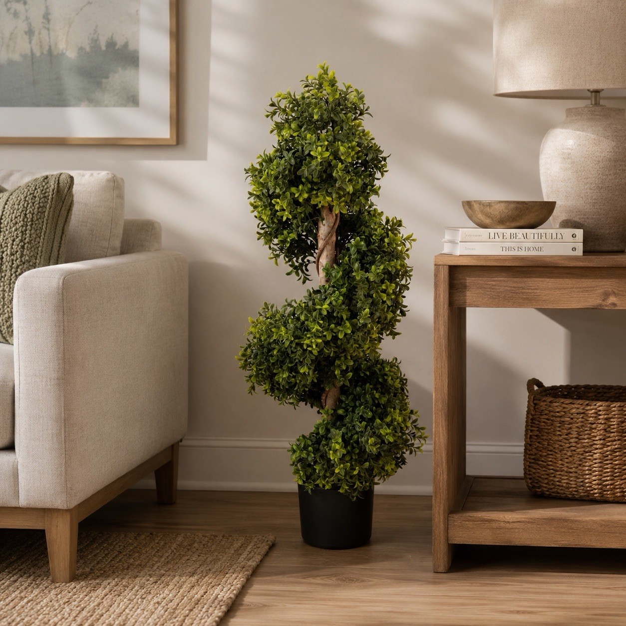 33” UV Boxwood Topiary Spiral Artificial Tree (Indoor/Outdoor)
