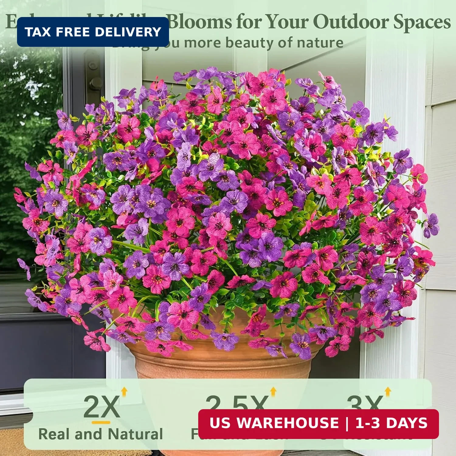12 Bundles Artificial Flowers for Outdoors, UV Resistant Artificial Outdoor Flow
