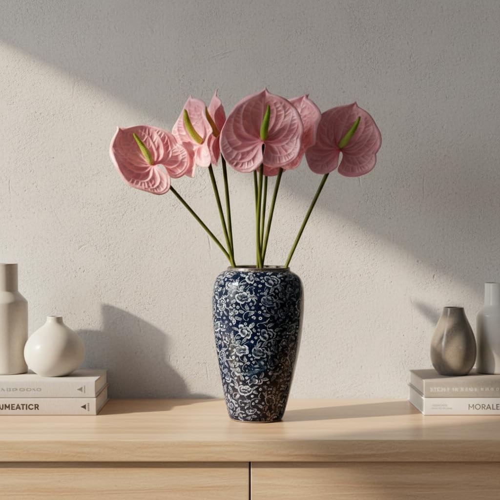 8pcs Pink Anthurium Artificial Flowers Lifelike Flower 5.5″ Head for Table Ce…